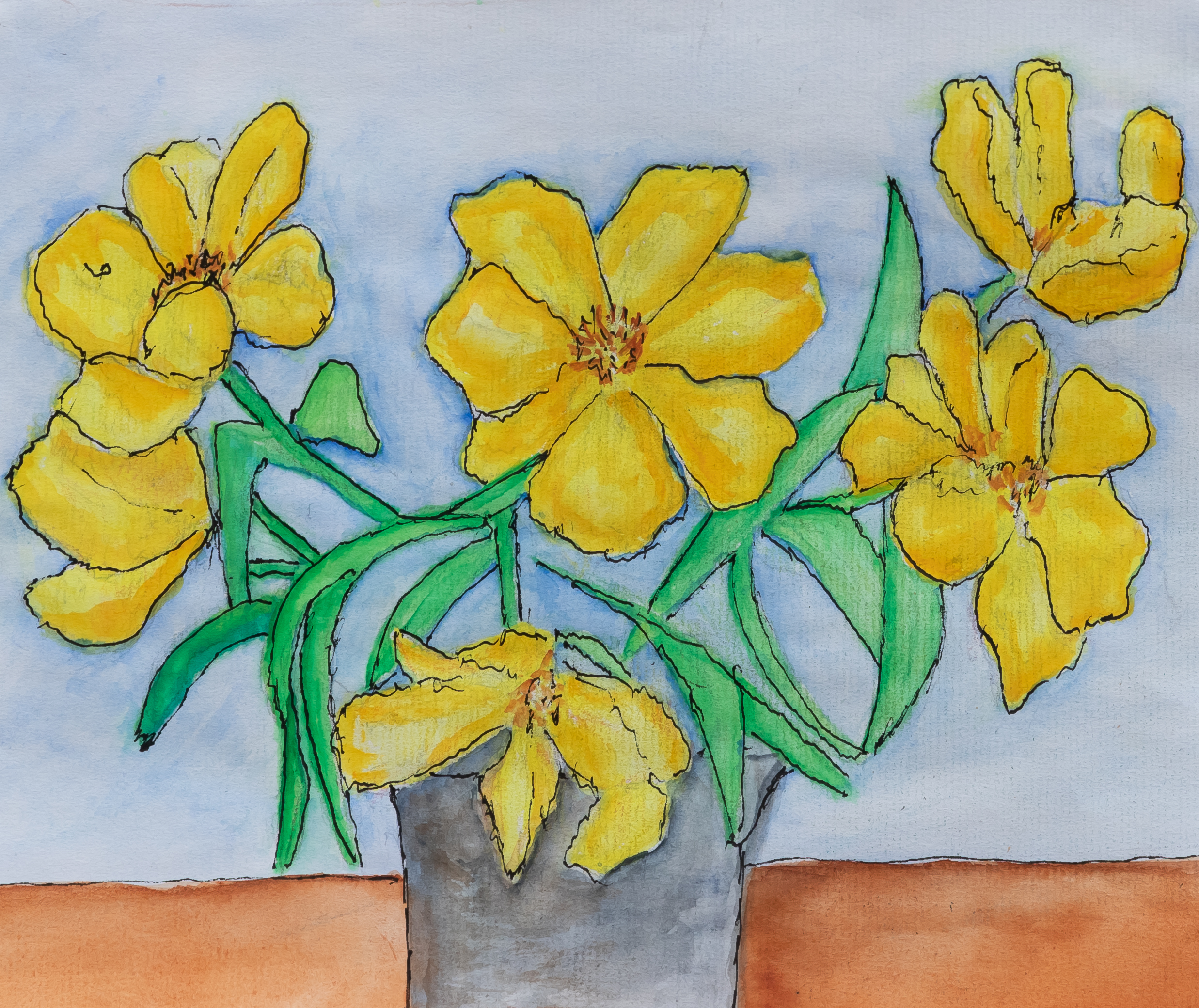 Gelbe Blumen im Topf