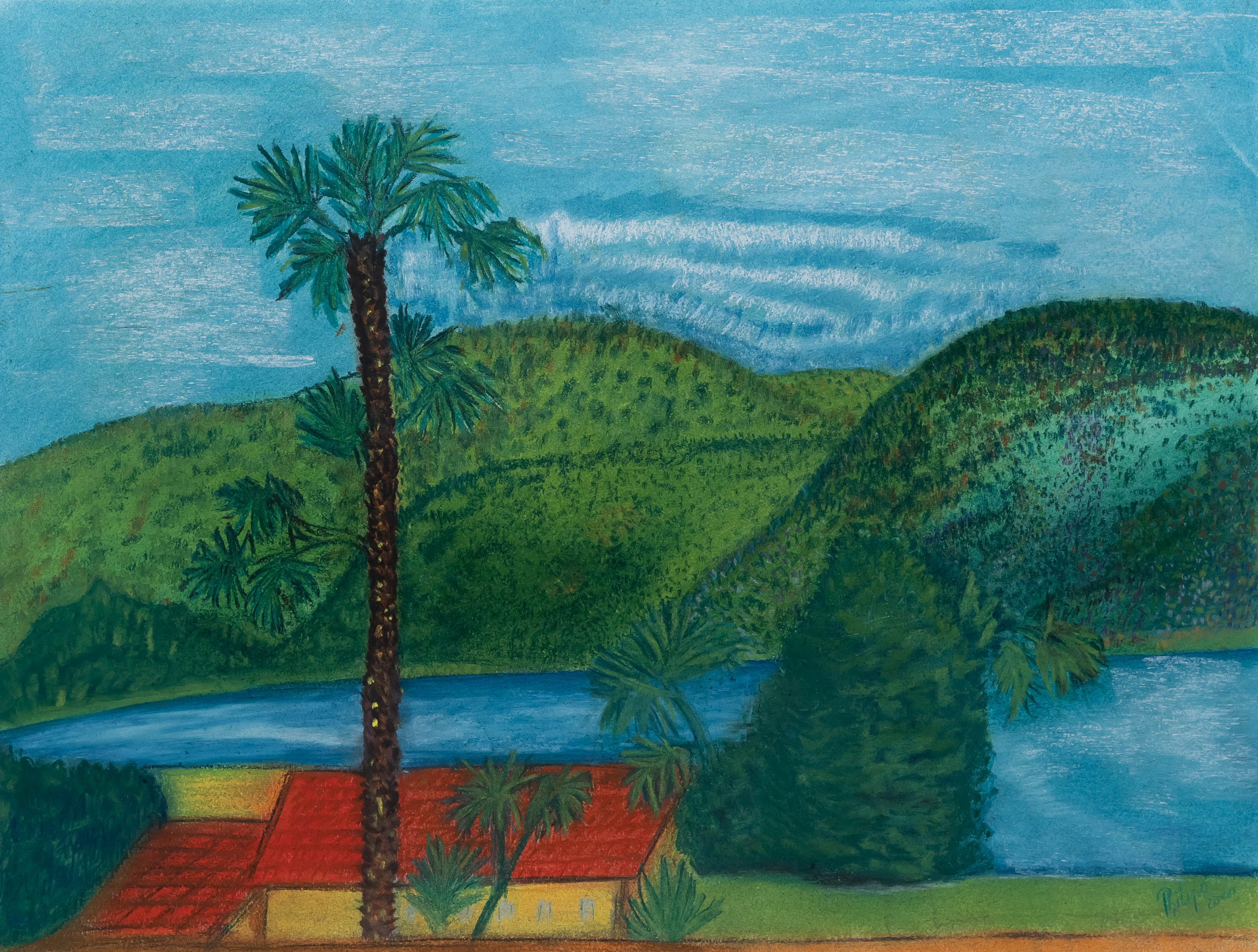 Haus am See mit Palme
